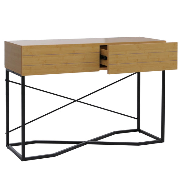 Konsolentisch Beistelltisch Ablagetisch Schublade Industrial 81x120x40cm Bambus-Optik
