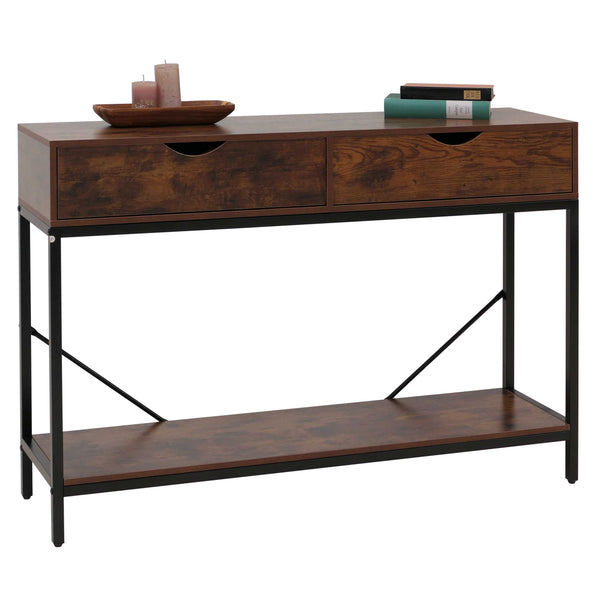 Konsolentisch Beistelltisch Ablagetisch Schubladen Industrial 76x109x30cm rotbraun