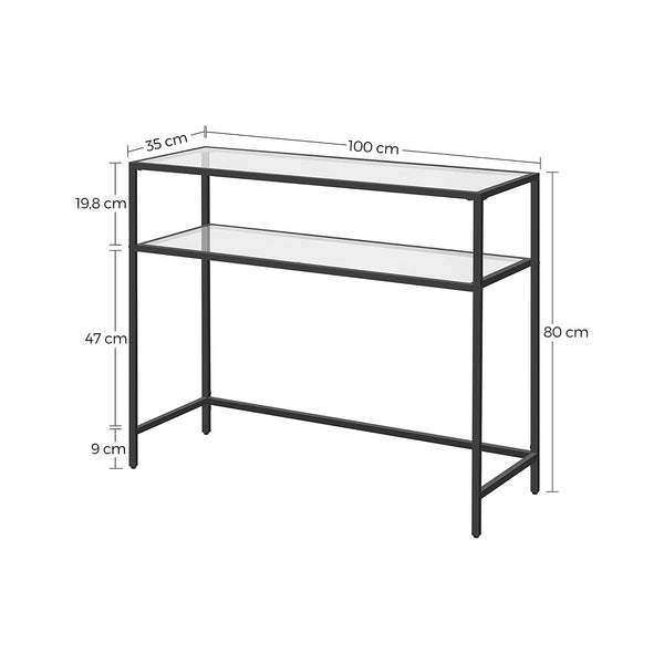 Konsolentisch Glas mit 2 Ablagen Schwarz