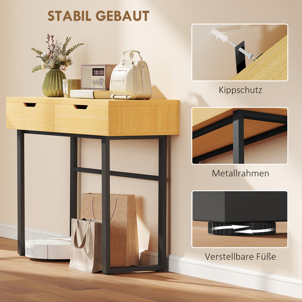 Konsolentisch schmal mit Schubladen und Metallgestell