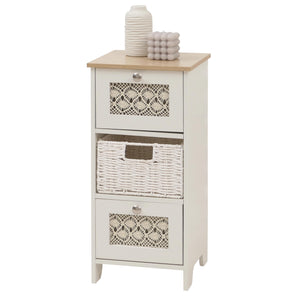 Konsolentisch Schubladenschrank 3 Korbschubladen Holz Melamin 63x30x30cm natur-weiss