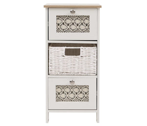 Konsolentisch Schubladenschrank 3 Korbschubladen Holz Melamin 63x30x30cm natur-weiss