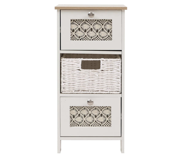 Konsolentisch Schubladenschrank 3 Korbschubladen Holz Melamin 63x30x30cm natur-weiss
