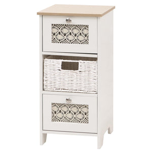 Konsolentisch Schubladenschrank 3 Korbschubladen Holz Melamin 63x30x30cm natur-weiss