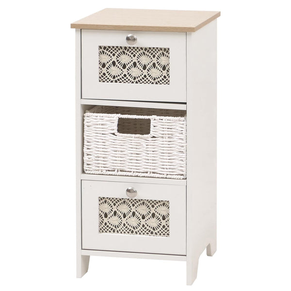 Konsolentisch Schubladenschrank 3 Korbschubladen Holz Melamin 63x30x30cm natur-weiss