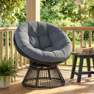 Korbsessel Rattansessel drehbar mit Kissen grau