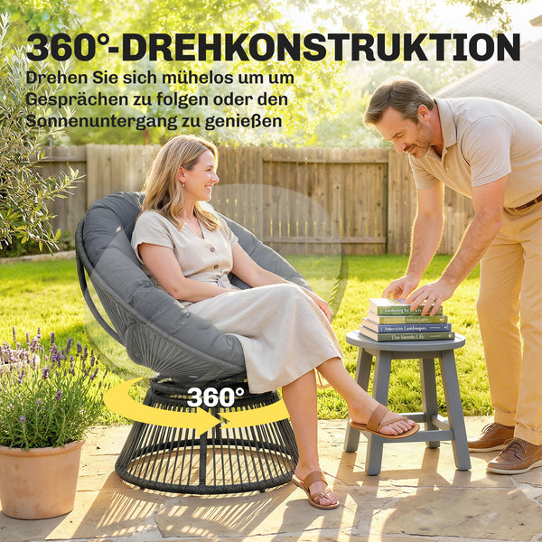 Korbsessel Rattansessel drehbar mit Kissen grau