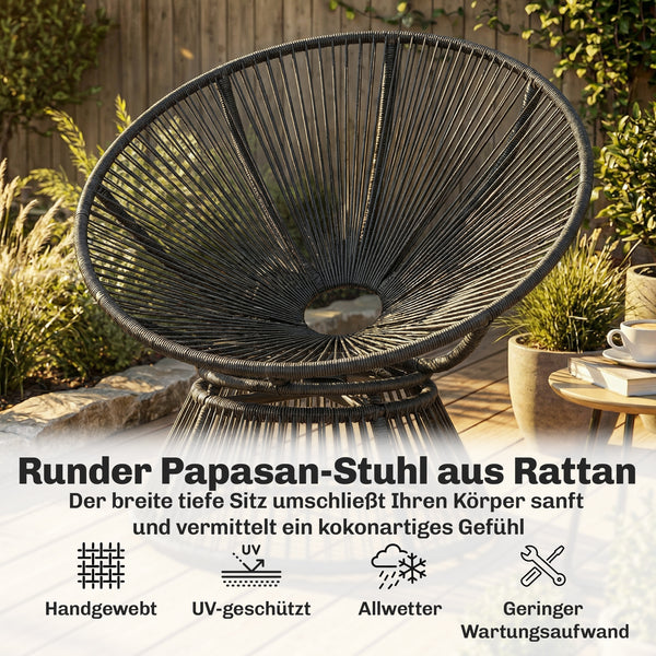 Korbsessel Rattansessel drehbar mit Kissen grau
