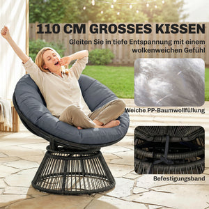 Korbsessel Rattansessel drehbar mit Kissen grau