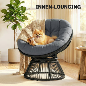 Korbsessel Rattansessel drehbar mit Kissen grau