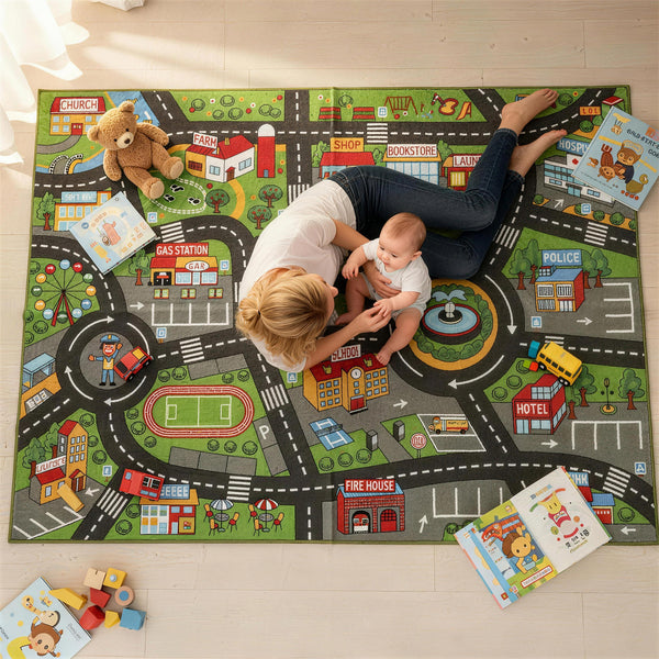 Krabbelmatte Baby Spielmatte rutschfest mit Stadtmotiv 200x150cm