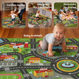 Krabbelmatte Baby Spielmatte rutschfest mit Stadtmotiv 200x150cm