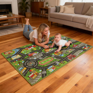 Krabbelmatte Baby rutschfest mit Stadtmotiv für Kinderzimmer