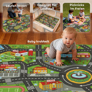 Krabbelmatte Baby rutschfest mit Stadtmotiv für Kinderzimmer