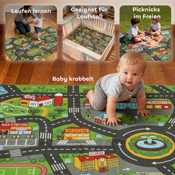 Krabbelmatte Baby rutschfest mit Stadtmotiv für Kinderzimmer