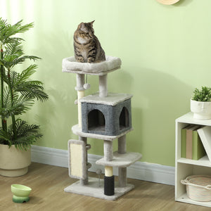 Kratzbaum mit Katzenhöhle und Sisal für Katzen 104cm hellgrau