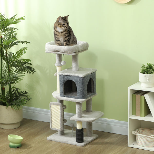 Kratzbaum mit Katzenhöhle und Sisal für Katzen 104cm hellgrau