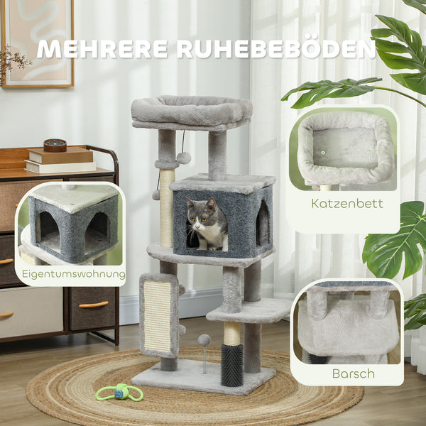 Kratzbaum mit Katzenhöhle und Sisal für Katzen 104cm hellgrau