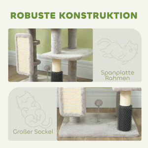 Kratzbaum mit Katzenhöhle und Sisal für Katzen 104cm hellgrau