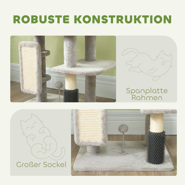 Kratzbaum mit Katzenhöhle und Sisal für Katzen 104cm hellgrau