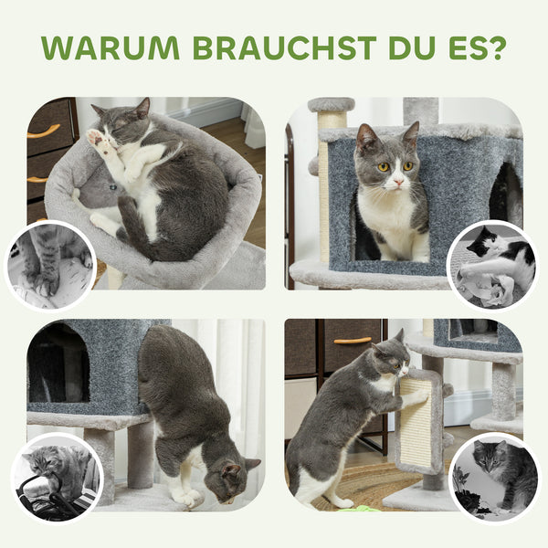 Kratzbaum mit Katzenhöhle und Sisal für Katzen 104cm hellgrau