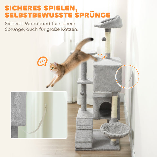 Kratzbaum mit Höhlen Sisalpfosten Hängematte und Spielball 160cm