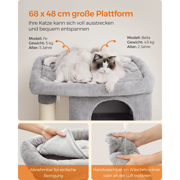 Kratzbaum Katzenbaum grosse Katzen bis 20kg 101cm Plüsch Hellgrau
