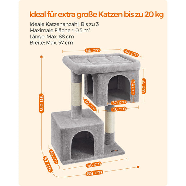 Kratzbaum Katzenbaum grosse Katzen bis 20kg 101cm Plüsch Hellgrau