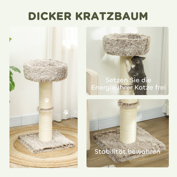 Kratzbaum mit Bett & Sisal-Kratzsäulen für Katzen bis 6kg 87cm Braun