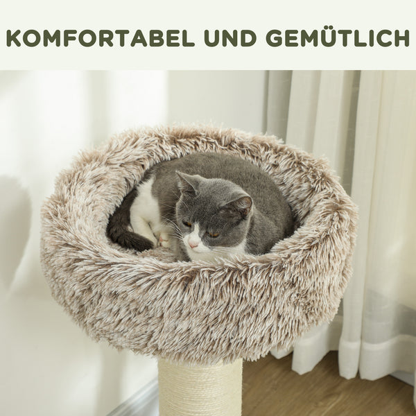 Kratzbaum mit Bett & Sisal-Kratzsäulen für Katzen bis 6kg 87cm Braun