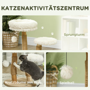 Kratzbaum mit Betten & Spielball für Katzen bis 5kg 61.5cm Weiss