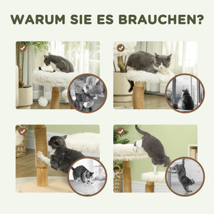 Kratzbaum mit Betten & Spielball für Katzen bis 5kg 61.5cm Weiss