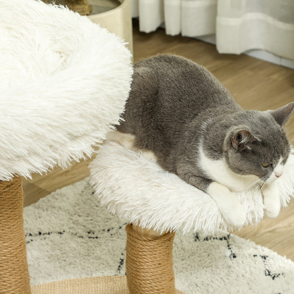 Kratzbaum mit Betten & Spielball für Katzen bis 5kg 61.5cm Weiss