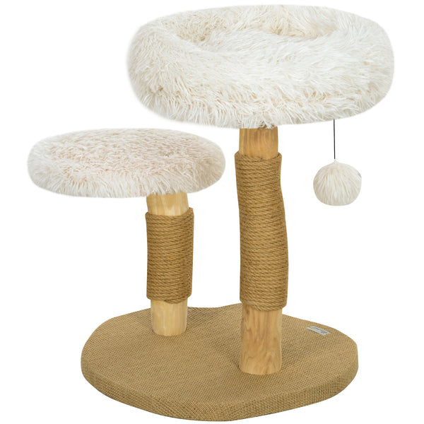 Kratzbaum mit Betten & Spielball für Katzen bis 5kg 61.5cm Weiss