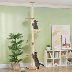 Kratzbaum Deckenhoch Hängematte 230-250cm Eiche-Cremeweiss