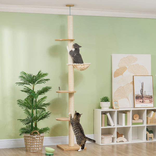Kratzbaum Deckenhoch Hängematte 230-250cm Eiche-Cremeweiss