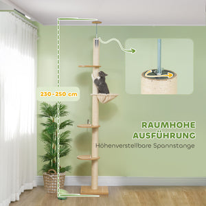 Kratzbaum Deckenhoch Hängematte 230-250cm Eiche-Cremeweiss