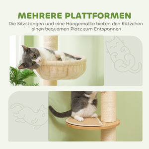 Kratzbaum Deckenhoch Hängematte 230-250cm Eiche-Cremeweiss