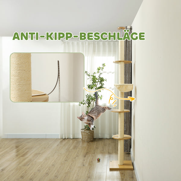 Kratzbaum Deckenhoch Hängematte 230-250cm Eiche-Cremeweiss