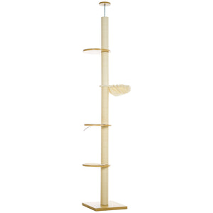 Kratzbaum Deckenhoch Hängematte 230-250cm Eiche-Cremeweiss