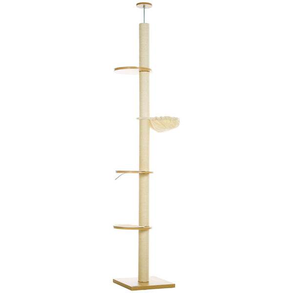 Kratzbaum Deckenhoch Hängematte 230-250cm Eiche-Cremeweiss