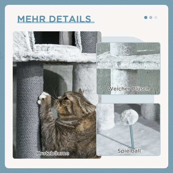 Kratzbaum mit Deckenspanner und Hängematte für Katzen grau