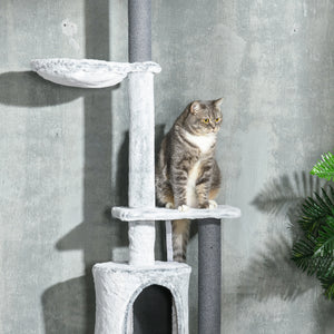 Kratzbaum mit Deckenspanner und Hängematte für Katzen grau