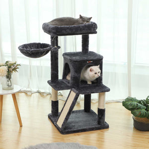 Kratzbaum grosser Katzenbaum breite Sitzstange Plüsch Rauchgrau