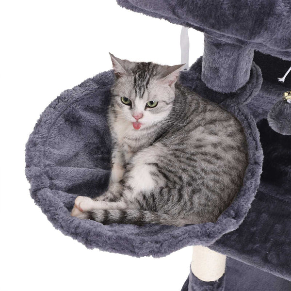 Kratzbaum grosser Katzenbaum breite Sitzstange Plüsch Rauchgrau