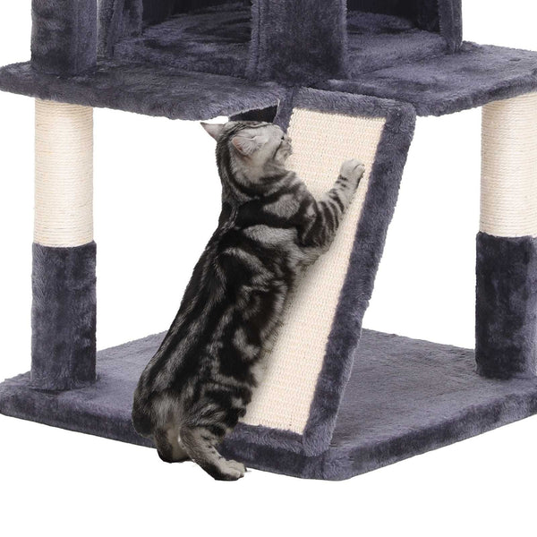 Kratzbaum grosser Katzenbaum breite Sitzstange Plüsch Rauchgrau