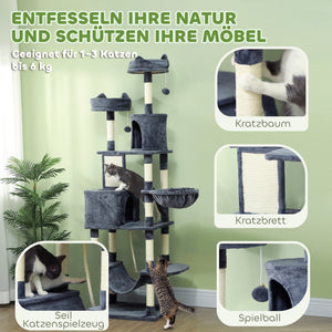 Kratzbaum gross mit Höhle und Sisalstämmen für grosse Katzen 206cm