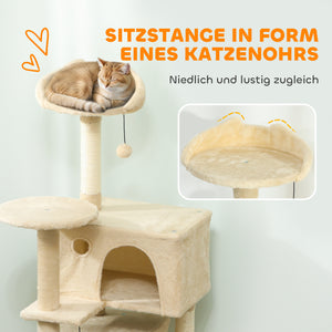 Kratzbaum für Katzen mit Hängematte Höhle und Leiter beige