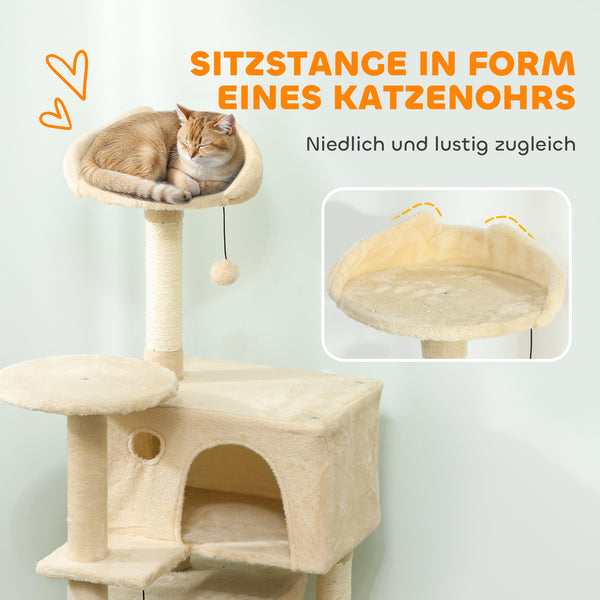 Kratzbaum für Katzen mit Hängematte Höhle und Leiter beige