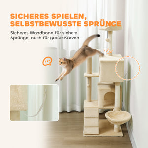 Kratzbaum für Katzen mit Hängematte Höhle und Leiter beige